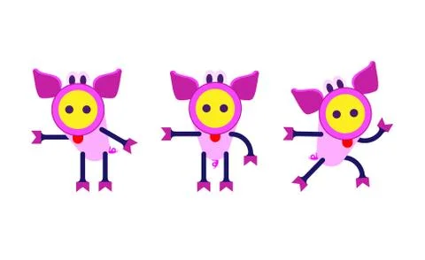 Cute trinity piglets cartoon set. Stock Illustration
