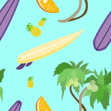 Cute tropical blue seamless pattern with surfboard Stock Illustration