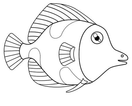 Cute tropical fish with spots, - a pattern for coloring. Vector Illustrazione stock