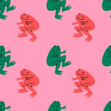 Cute tropical frogs comic characters boho doodle modern art print Illustrazione stock