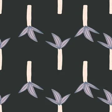Cute tropical palm tree seamless pattern on black background. Geometric cocon Stock Illustration