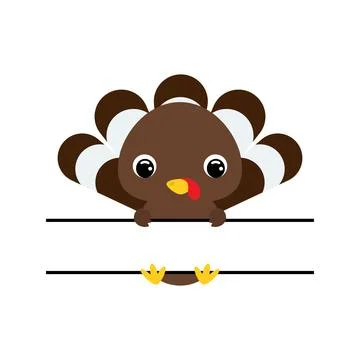 Cute turkey split monogram. Funny cartoon character for shirt, scrapbooking Stock Illustration