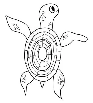 Cute turtle animal. Vector illustration. Outline drawing For kids collectio.. Illustrazione stock