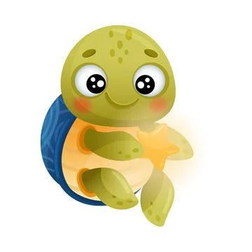 Cute turtle astronaut floating with star in its paws. Adorable baby tortoise Illustrazione stock