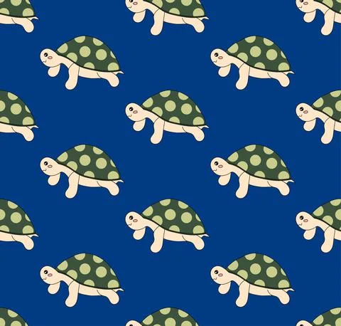 Cute Turtle on Blue Background Stock Illustration