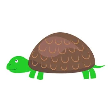 Cute Turtle Cartoon Flat Vector Sticker or Icon Stock Illustration