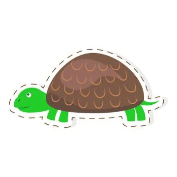 Cute Turtle Cartoon Flat Vector Sticker or Icon Stock Illustration