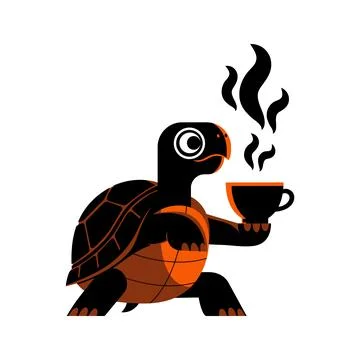 Cute turtle enjoying a steaming cup of coffee on world coffee day Stock Illustration