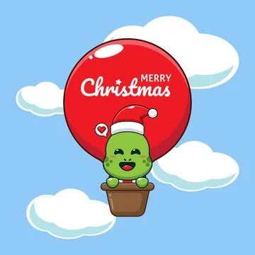 Cute turtle fly with air balloon in Christmas day. Stock Illustration