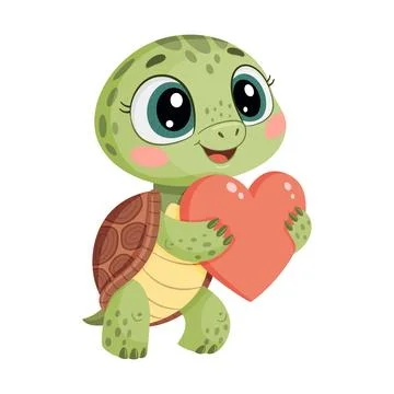Cute turtle, Hand drawn, Trendy flat style isolated adorable turtle valentine Stock Illustration