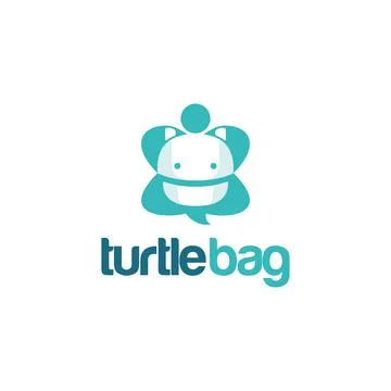 Cute turtle logo with bag on the back. Backpack for learning school tools, .. Stock Illustration