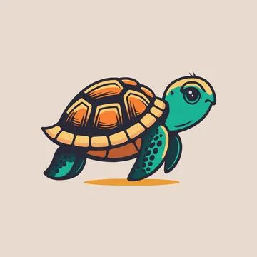 Cute Turtle logo mascot icon sea animal character illustration in vector Stock Illustration