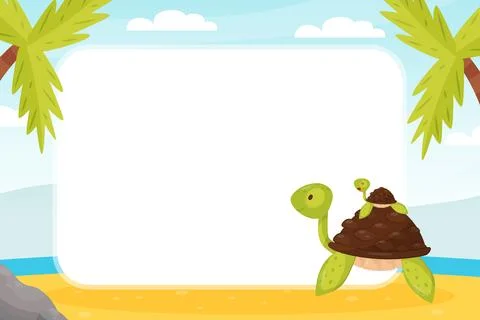 Cute Turtle Note Card with Funny Animal Vector Template Illustrazione stock