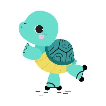 Cute Turtle with Shell and Short Feet Roller Skating Vector Illustration 스톡 일러스트