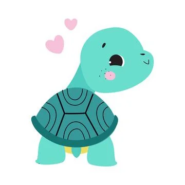 Cute Turtle with Shell and Short Feet Standing Backward Vector Illustration 스톡 일러스트