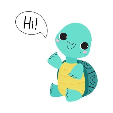 Cute Turtle with Shell and Short Feet Greeting Waving Paw Vector Illustration 스톡 일러스트