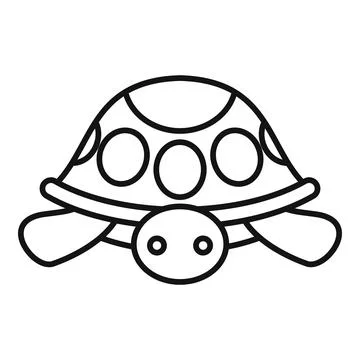 Cute turtle smiling and walking in black and white line art Stock Illustration