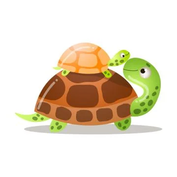 Cute turtle is standing with a baby. Vector illustration isolated on white Stock Illustration