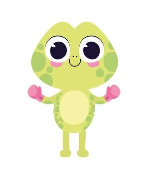 Cute turtle sticker with box gloves Stock Illustration