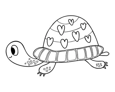 Cute turtle. Vector illustration. Outline drawing cartoon animal For kids c.. 스톡 일러스트