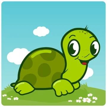 Cute turtle walking in the grass. Vector illustration Illustrazione stock
