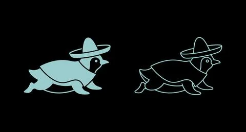 Cute turtle wearing a sombrero in solid and outline graphic styles with lin.. Stockillustratie
