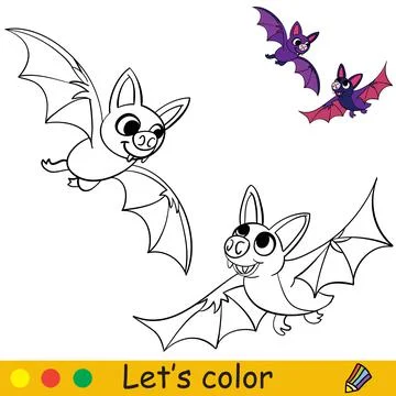 Cute two bats coloring book page Halloween Illustrazione stock