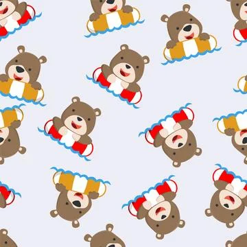 Cute two bear in swimming ring. Summer concept animal cartoon character Stock Illustration