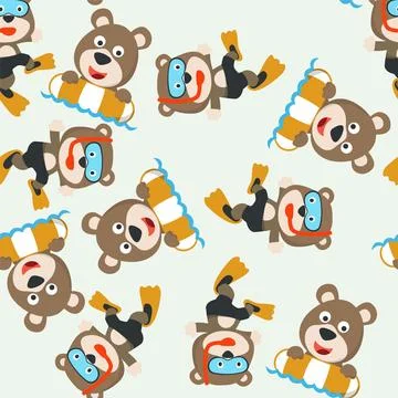 Cute two bear in swimming ring. Summer concept animal cartoon character Stock Illustration
