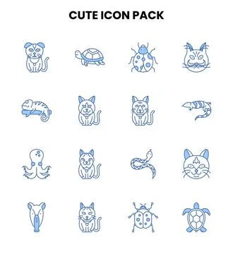 Cute Two Color Blue Vector Icons Pack Stock Illustration