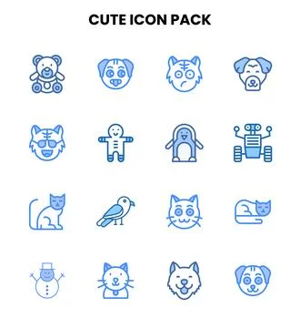 Cute Two Colour Vector Icons Pack Stock Illustration