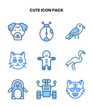 Cute Two Colour Vector Icons Pack Stock Illustration