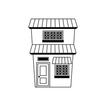 Cute two-storey shop in rustic style. Modern flat illustration 스톡 일러스트