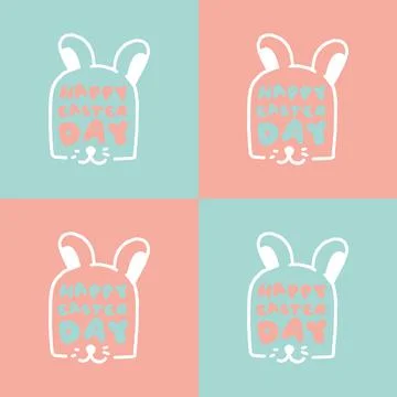 Cute Typography Happy Easter Day And Bunny, Doole Design Poster Stock Illustration
