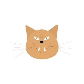 Cute ugly cat, evil look on a white background . Cartoon character in a vector Stock Illustration