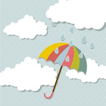 Cute umbrella with clouds and rain over blue background. vector イラスト素材