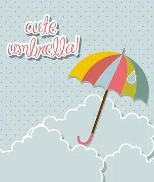 Cute umbrella with clouds over sky background. vector illustration Illustrazione stock