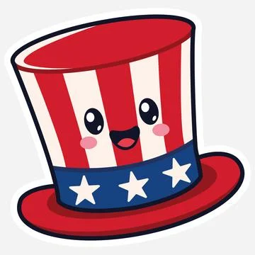Cute Uncle Sam hat sticker, vector cartoon character Stock Illustration