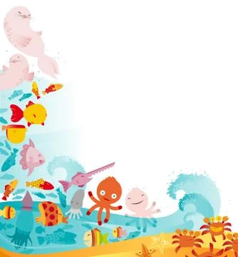 Cute Underwater animals Frame Stock Illustration