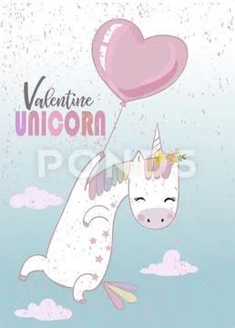 Cute unicorn with balloon Stock Illustration