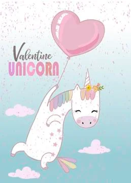 Cute unicorn with balloon Stock Illustration