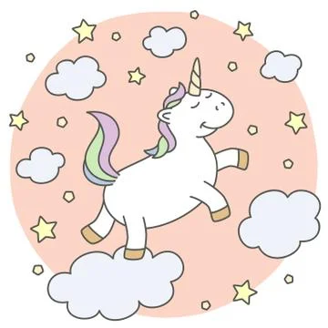 Cute unicorn on the clouds Stock Illustration