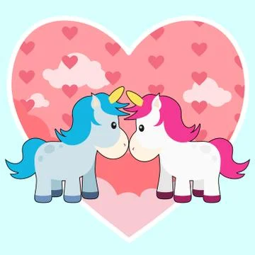 Cute Unicorn Couple Vector Background Stock Illustration