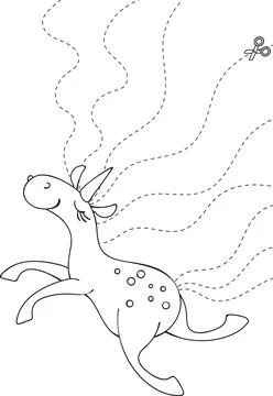 Cute unicorn cutting practice worksheet for kids. Printable educational activ Stock Illustration