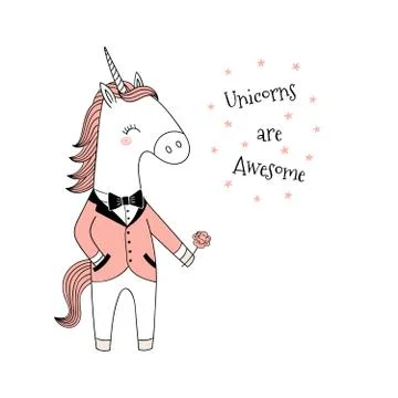 Cute unicorn in a dinner jacket Illustrazione stock