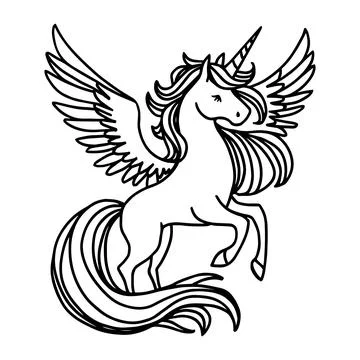 Cute unicorn on donut float line art vector design fun fantasy horse illust.. Illustrazione stock