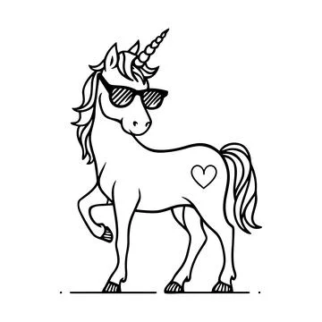 Cute unicorn on donut float line art vector design fun fantasy horse illust.. Stock Illustration