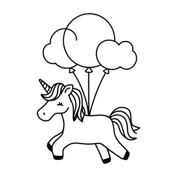Cute unicorn on donut float line art vector design fun fantasy horse illust.. Stock Illustration