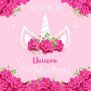 Cute unicorn face with flower. Vector illustration. Birthday invitation Stock Illustration