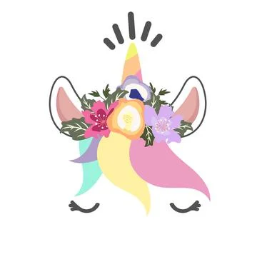 Cute unicorn face head flat style Stock Illustration